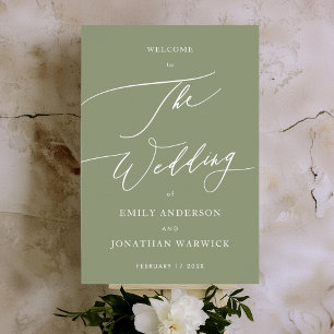 Poster Vert sage   Calligraphie Accueil Mariage simple