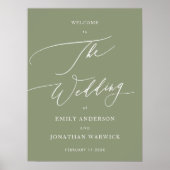 Poster Vert sage | Calligraphie Accueil Mariage simple (Devant)