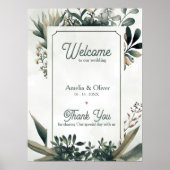 Poster Vert sauge botanique Bienvenue de mariage (Devant)