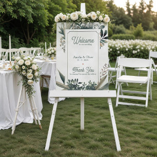 Poster Vert sauge botanique Bienvenue de mariage