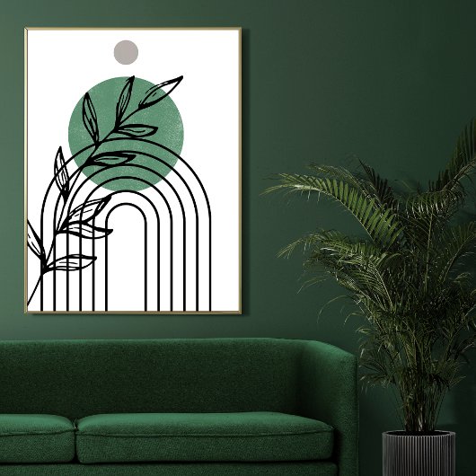 Poster Vert Sauge Géométrique Botanique Milieu de Siècle