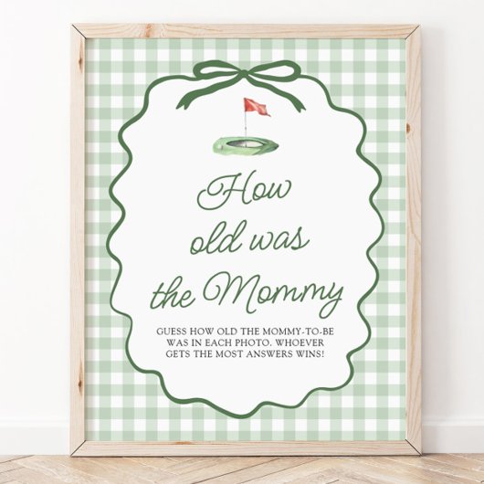 Poster Vert sauge Gingham de golf Signe de l'âge de Maman