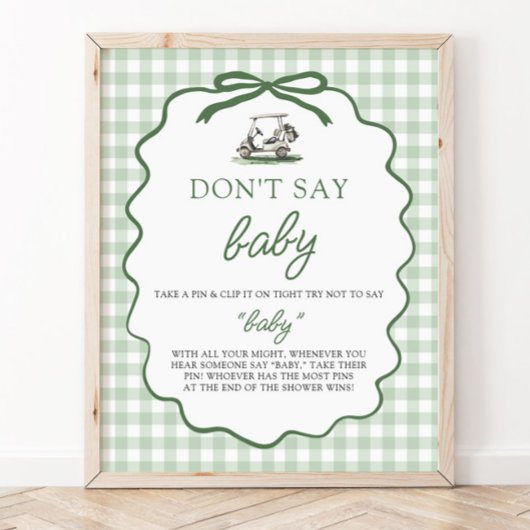 Poster Vert Sauge Gingham Golf Ne Dis Pas Bébé Bébé Showe
