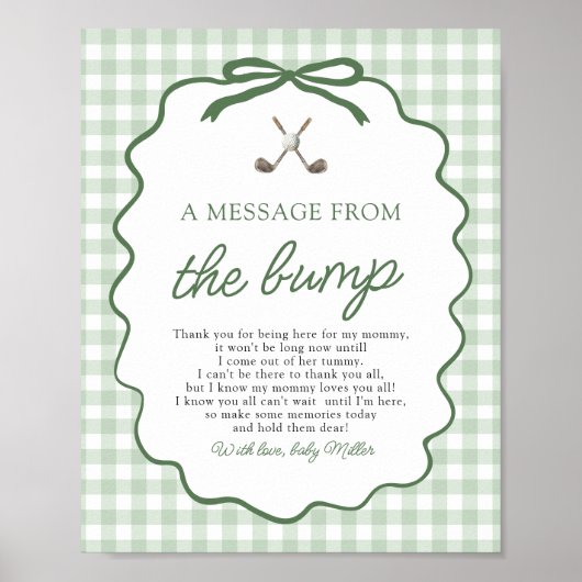 Poster Vert sauge Gingham Golf Un message du bébé (Devant)