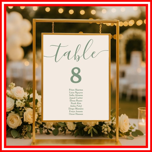Poster Vert Sauge | Plan de table de mariage simple