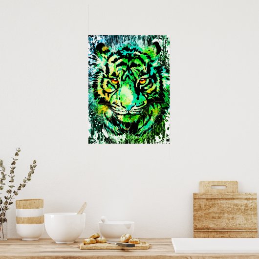 Poster vert Tiger imprimé - Dessin vert Tigre (Cuisine)