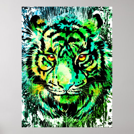 Poster vert Tiger imprimé - Dessin vert Tigre (Devant)