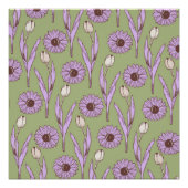 Poster Vert violet rétro Y2K Funky Hippie Flower Motif (Devant)