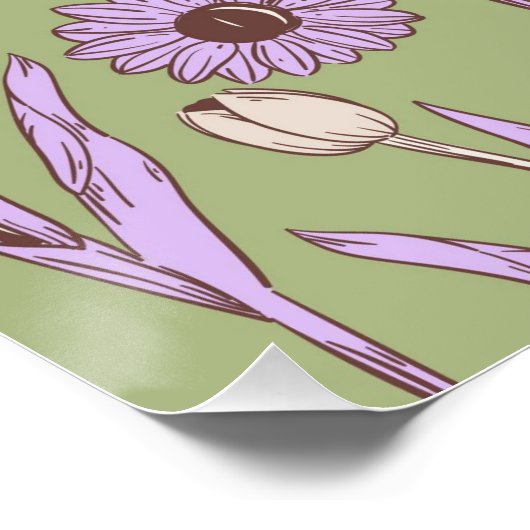 Poster Vert violet rétro Y2K Funky Hippie Flower Motif (Coin)