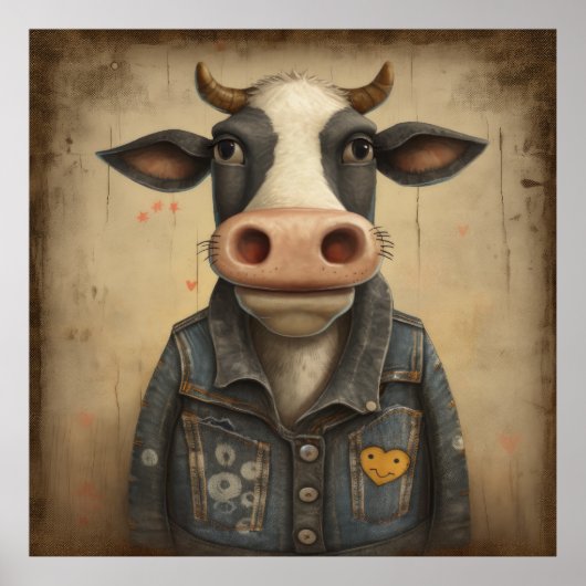 Poster Veste laitière design - Vache drôle en costume (Devant)