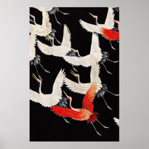 Poster Vestiges d'oiseaux de grue Art Vintage