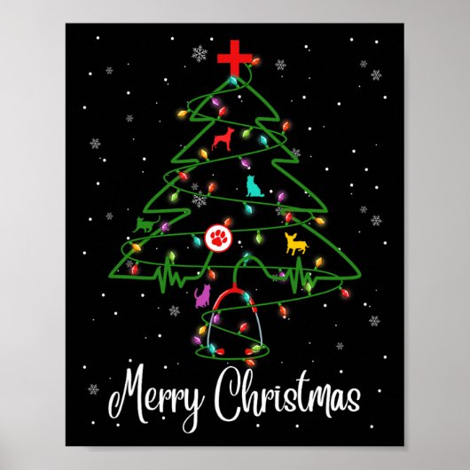 Poster Vet Tech Vétérinaire Arbre de Noël Joyeux Noël (Devant)