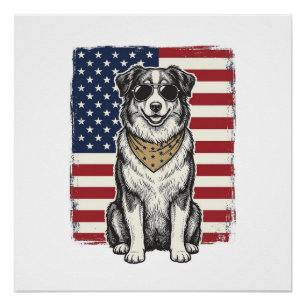 Poster Vêtement vintage chien patriotique drapeau américa