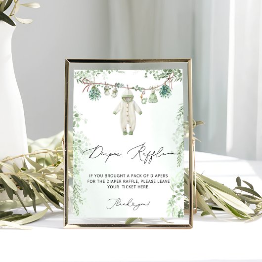 Poster Vêtements bébé Boho Green Baby shower Déchets Raff