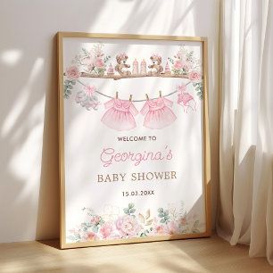 Poster Vêtements de bébé jumelles filles floral nursery B