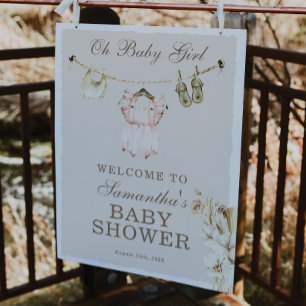 Poster Vêtements de fille à linge de bienvenue Baby Showe