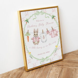Poster Vêtements de fille lapin mignon sur fil à linge Bi