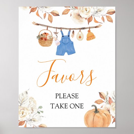 Poster Vêtements de garçon Citrouille Automne Baby shower (Devant)