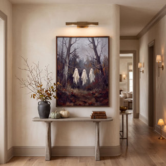 Poster Vêtements fantômes vintage Halloween bois ligne vê