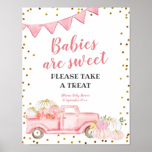 Poster Veuillez prendre un gâteau citrouille camion rose (Devant)