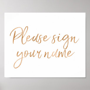 Poster Veuillez signer votre nom Rose Gold 8x10 Mariage S