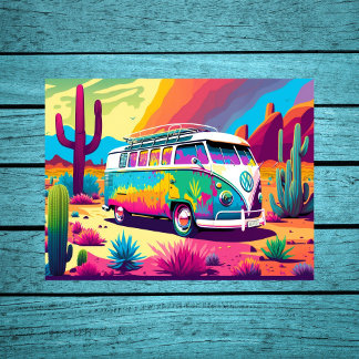 Poster Vibe vintage : Van Retro dans le désert