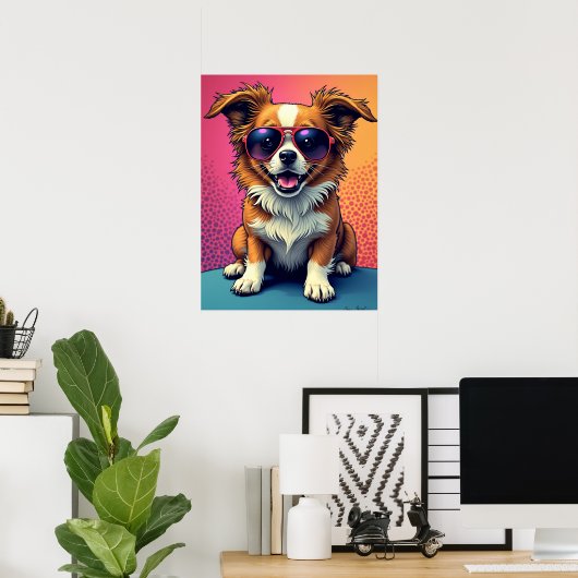 Poster Vibes cool - Chien dans Aviator Lunettes de soleil (Bureau à domicile)