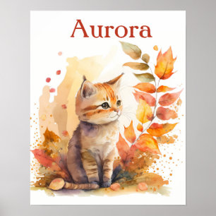 Poster Vibes d'automne Aquarelle Kitten - Enfants