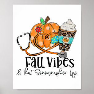 Poster Vibes D'Automne Et Sonographe Citrouille De Vie Le