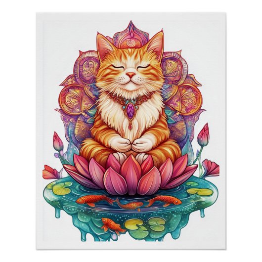 Poster Vibes de chat zen � Kitty méditant psychédélique (Devant)