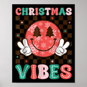 Poster Vibes de Noël Groovy Visage Souriant Joyeux Noël F