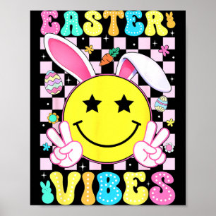 Poster Vibes de Pâques rétro lapin groovy oreilles de lap