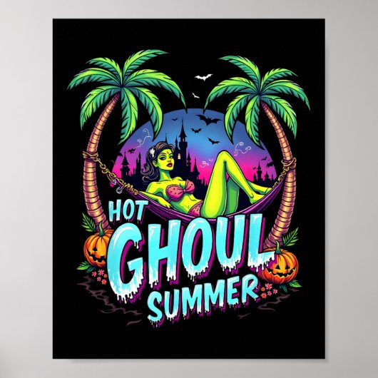 Poster Vibes de Summerween drôle de squelette d'été chaud (Devant)