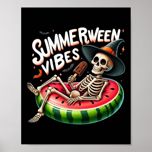 Poster Vibes de Summerween squelette effrayant Halloween (Devant)