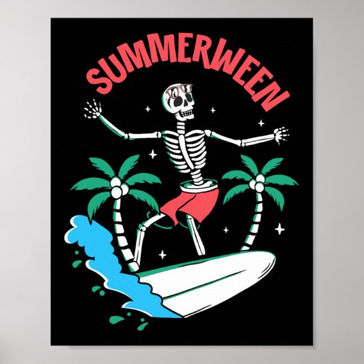 Poster Vibes d'été de Summerween Squelette surfant sur le (Devant)