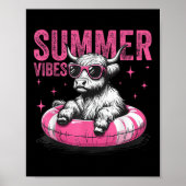 Poster Vibes d'été Funny Highland Cow Pool Plage flottant (Devant)