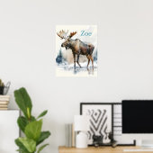 Poster Vibes d'hiver Aquarelle Moose - Enfants (Bureau à domicile)
