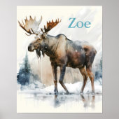 Poster Vibes d'hiver Aquarelle Moose - Enfants (Devant)