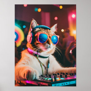 Poster Vibes DJ de chat, Cadeau Amoureux des chats