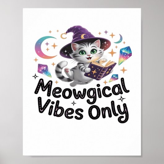 Poster Vibes Méowgiques Uniquement, Chat Kawaii Witch Flo (Devant)