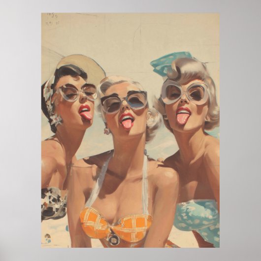 Poster Vibes Rétro de Pin-Up de Plage (Devant)
