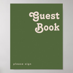 Poster Vibes rétro simples   Olive Green Guest Book Sign