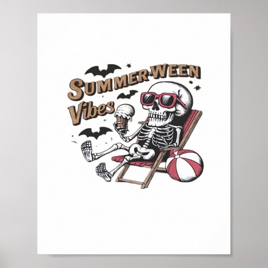 Poster Vibes Sumerween Heureux Squelette Crème Glacée Été (Devant)