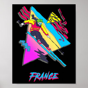 Poster Vibrant 80s Retro Skier France Thème Sport d'hiver