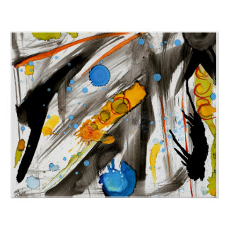 Poster Vibrant Abstract Brushstrokes – Blue Orange Yellow