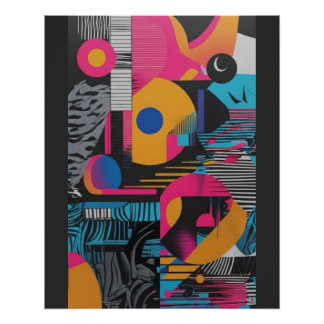 Poster Vibrant Abstract Geometry Glitch Pop Chaos Design 