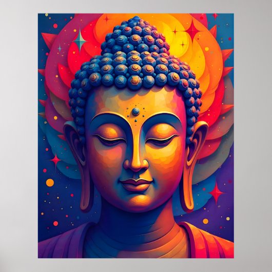 Poster Vibrant Abstrait Art Moderne Peinture Bouddha (Devant)