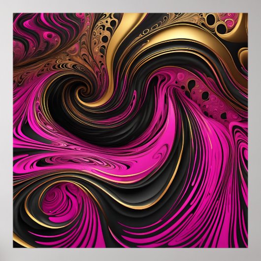 Poster Vibrant Abstrait rose Black Gold Swirl Canvas (Devant)
