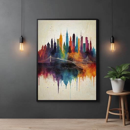 Poster Vibrant Abstrait Skyline Cityscape Art