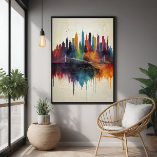 Poster Vibrant Abstrait Skyline Cityscape Art